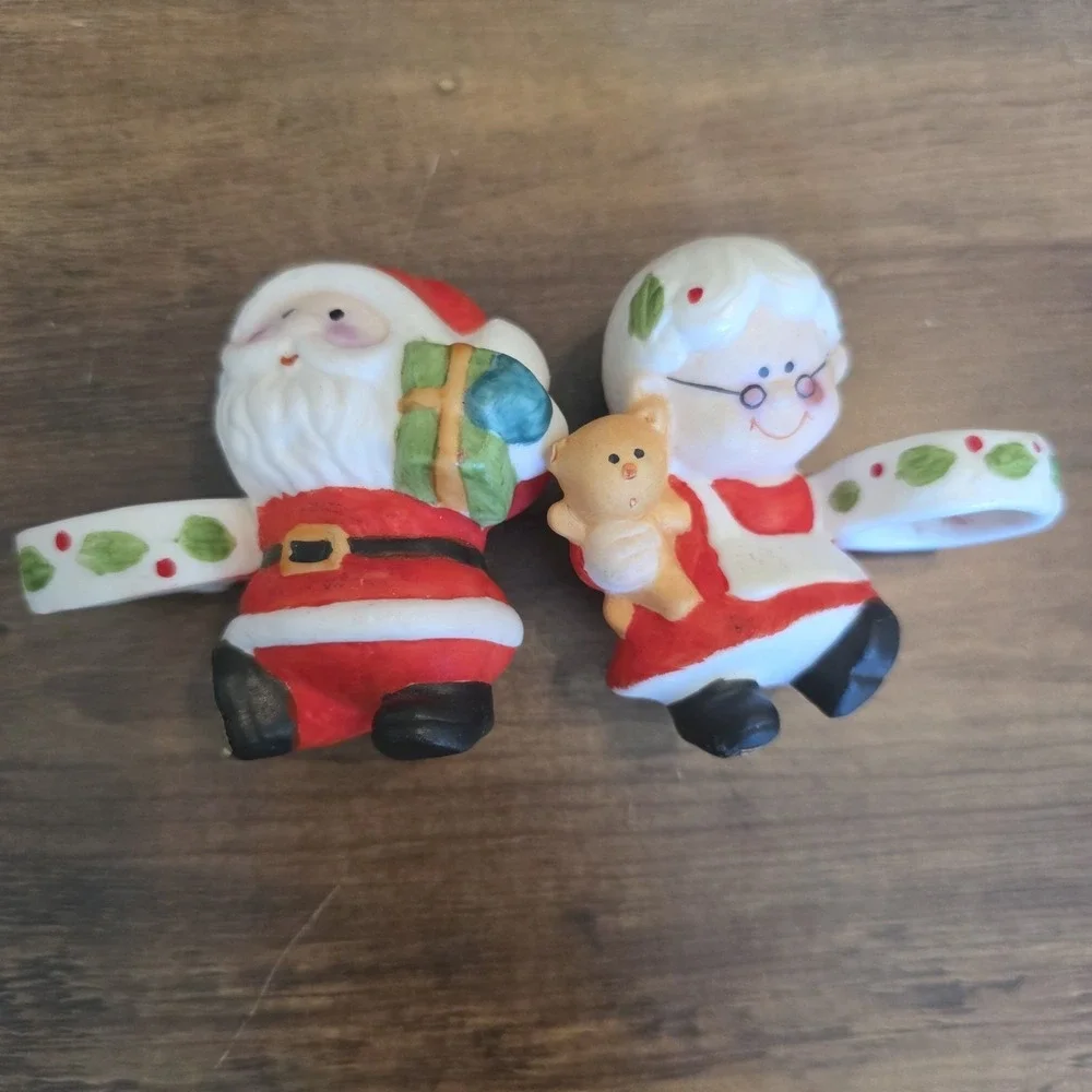 Christmas Candle Holders Santa Claus & Mrs. Claus Ceramic Holiday Decor 2.5